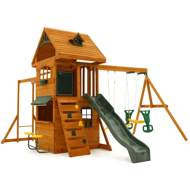 Kidkraft Ridgeview Deluxe Clubhouse Wooden Swing Set Play Set