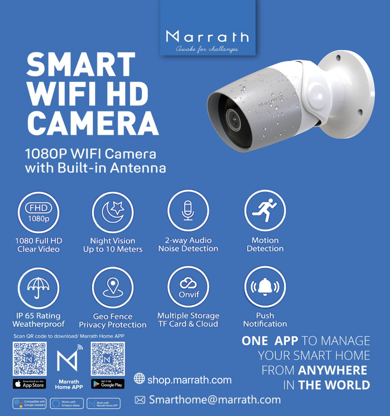 Marrath Smart Wi-Fi HD Weatherproof Outdoor Plug and Play CCTV Camera.