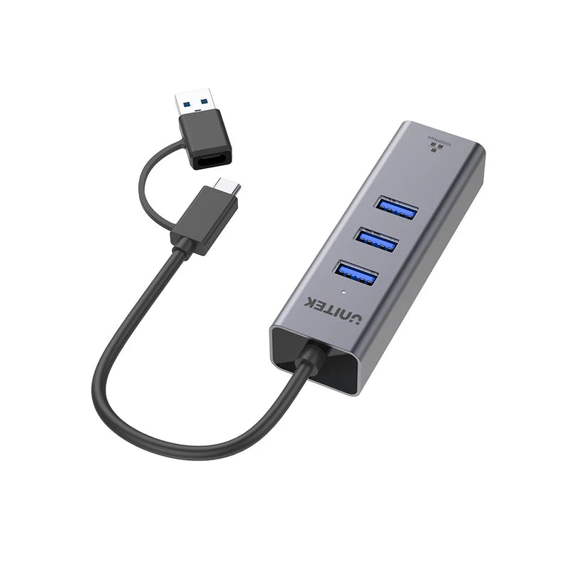 Unitek 4-in-1 USB-C 5Gbps Hub with USB-A Adapter (3*USB3.0 + Gigabit Ethernet), Space Grey Y-3088B | CABLES & ADAPTERS Unitek 4-in-1 USB-C 5Gbps Hub with USB-A Adapter (3*USB3.0 + Gigabit Ethernet), Space Grey Y-3088B | CABLES & ADAPTERS