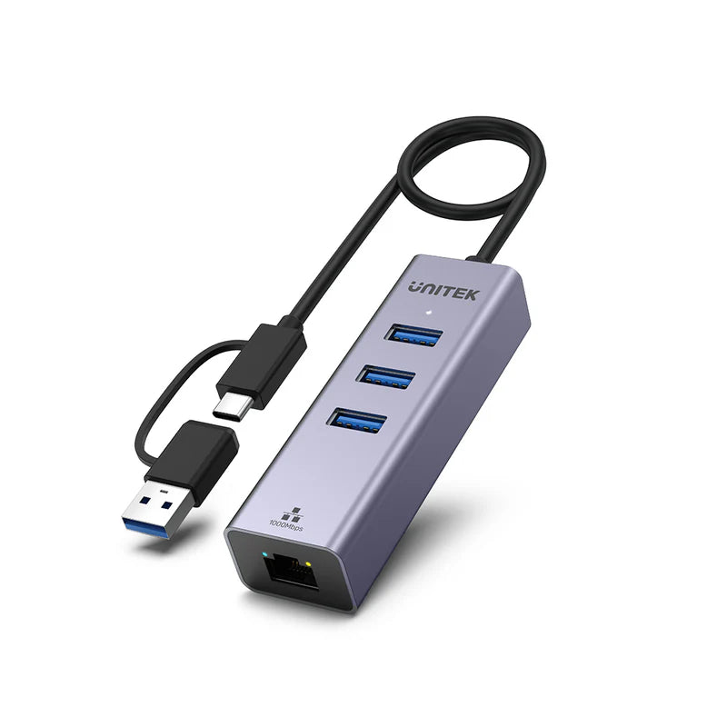 Unitek 4-in-1 USB-C 5Gbps Hub with USB-A Adapter (3*USB3.0 + Gigabit Ethernet), Space Grey Y-3088B | CABLES & ADAPTERS Unitek 4-in-1 USB-C 5Gbps Hub with USB-A Adapter (3*USB3.0 + Gigabit Ethernet), Space Grey Y-3088B | CABLES & ADAPTERS