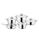 O.M.S. 9 Pcs Stainless Steel Cookware Set Pots 16+22+24+ Low Pot 24+ Frypan 24cm TOM044