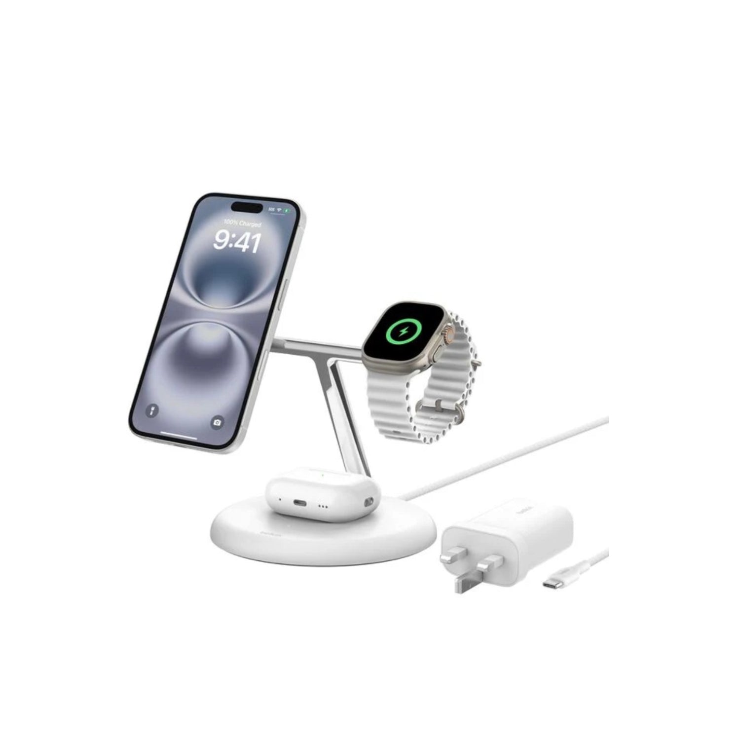 Belkin 3-in-1 Magnetic Wireless Charging Stand With Qi2 15W White WIZ023myWH | Power Adapter & Charger Accessories Belkin 3-in-1 Magnetic Wireless Charging Stand With Qi2 15W White WIZ023myWH | Power Adapter & Charger Accessories