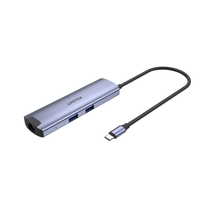 Unitek 6-in-1 USB-C 5Gbps Hub (2*USB-A 5Gbps + USB-C 5Gbps + HDMI 4K 30Hz + Gigabit Ethernet + PD 100W), Space Gray, Unitek Gift Box H1112F