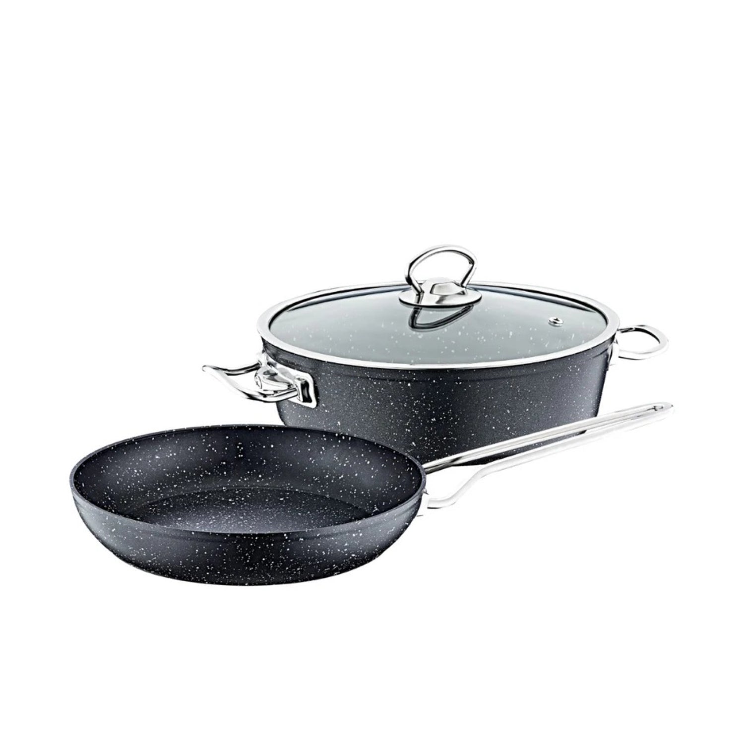 O.M.S. 3 Pcs Granite Set Frypan 24cm + Low Cassrole 26cm Black TOM042 | Kitchen Appliance O.M.S. 3 Pcs Granite Set Frypan 24cm + Low Cassrole 26cm Black TOM042 | Kitchen Appliance