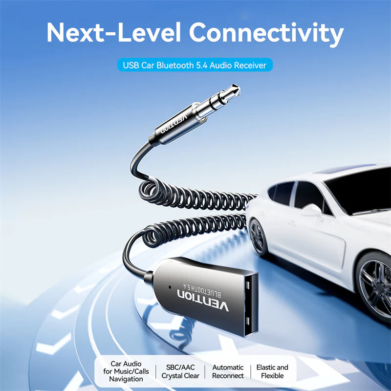 Vention USB Car Bluetooth 5.4 Audio Receiver with Coiled Cable 1.5M Gray Zinc Alloy NAIHG | CABLES & ADAPTERS Vention USB Car Bluetooth 5.4 Audio Receiver with Coiled Cable 1.5M Gray Zinc Alloy NAIHG | CABLES & ADAPTERS