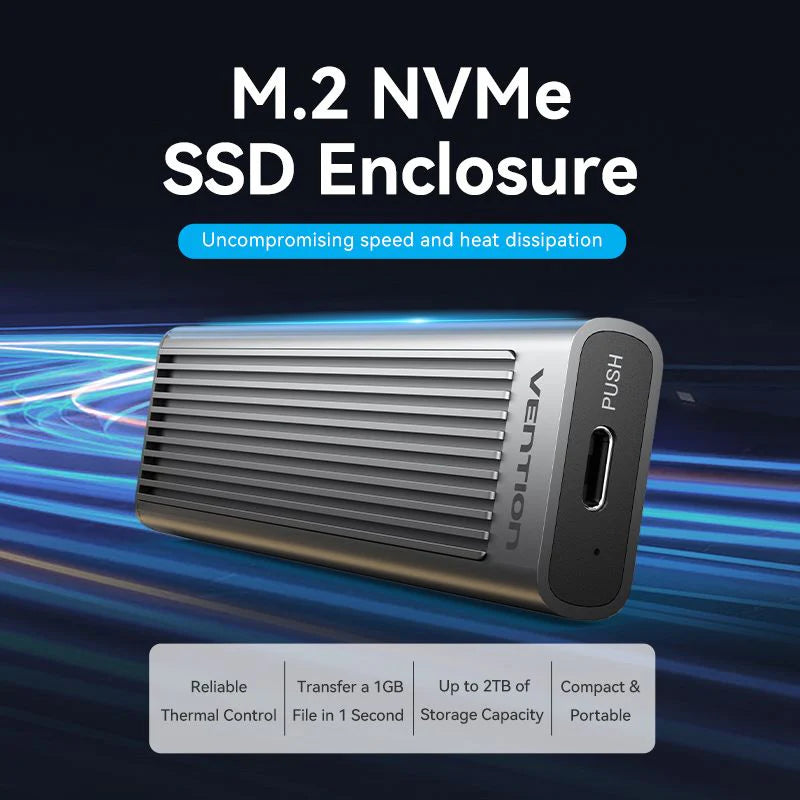 Vention M.2 NVMe SSD Enclosure (USB 3.1 Gen 2-C) with Heat Sink Gray Aluminum Alloy Type KPKH0 | Computer Accessories Vention M.2 NVMe SSD Enclosure (USB 3.1 Gen 2-C) with Heat Sink Gray Aluminum Alloy Type KPKH0 | Computer Accessories