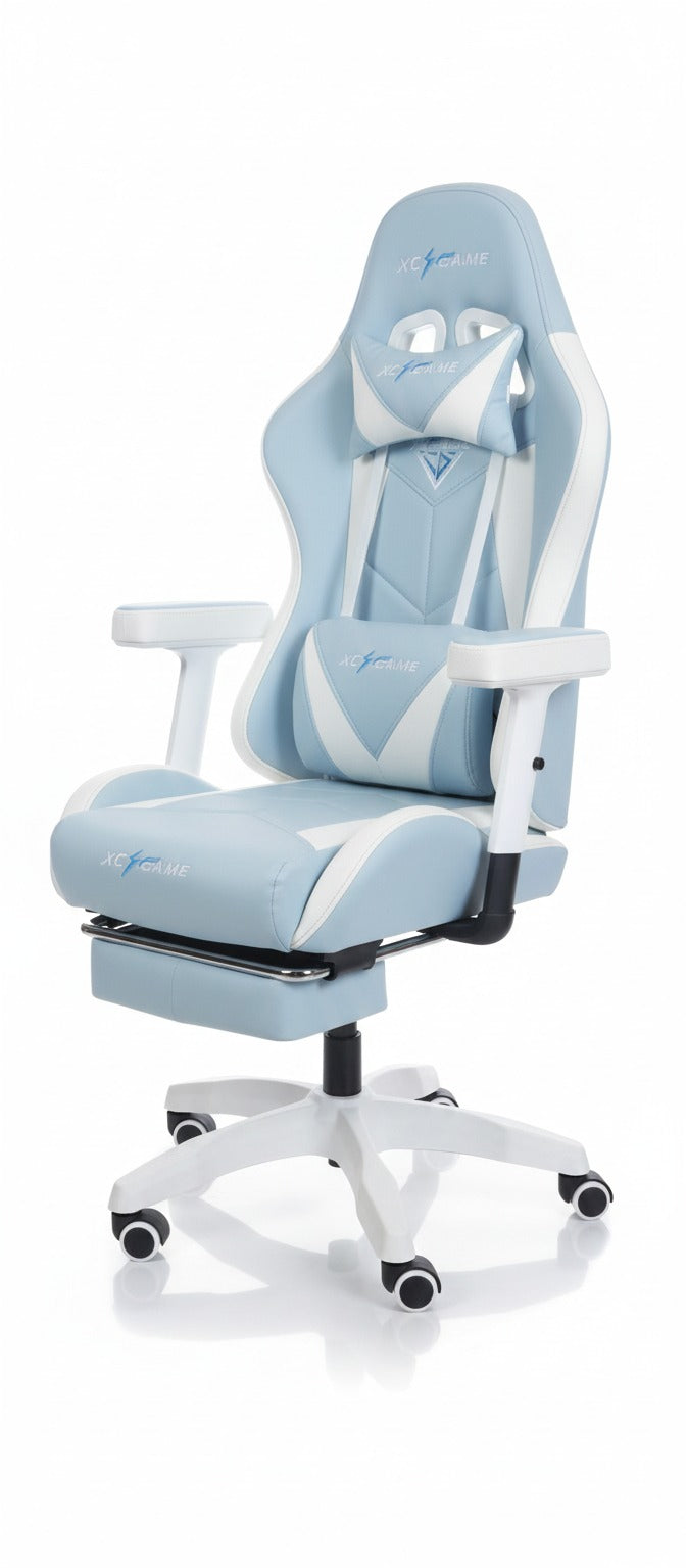 XC Game Gaming Chair-with Footrest Lightning Blue White GFY102 | Games XC Game Gaming Chair-with Footrest Lightning Blue White GFY102 | Games