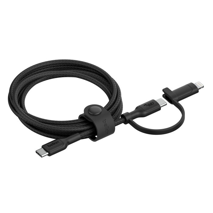 Belkin 2-in-1 Cable With USB-C And Lightning Connector 1.5m Black CAC003hq1.5MBK | CABLES & ADAPTERS Belkin 2-in-1 Cable With USB-C And Lightning Connector 1.5m Black CAC003hq1.5MBK | CABLES & ADAPTERS