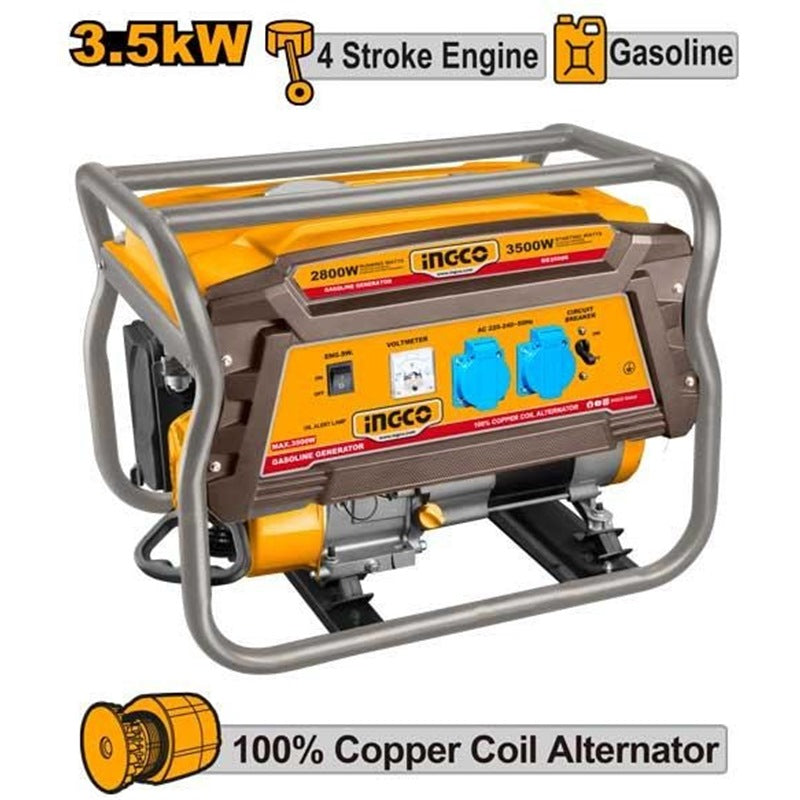 INGCO Gasoline Generator 220-240V 3.5KW, 4 Stroke Engine GE35006