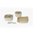 Neoflam 7 Pcs Fika Object Comfort Set Square (Casserole 16cm + Low Casserole 20cm + Square Frypan 25cm + Silicone Rim Glass Lids 16cm, 20cm + Detachable Handle + Wood Grip 2 Pcs + Fabric Pan Protector 1 Pc Off-White TNE017