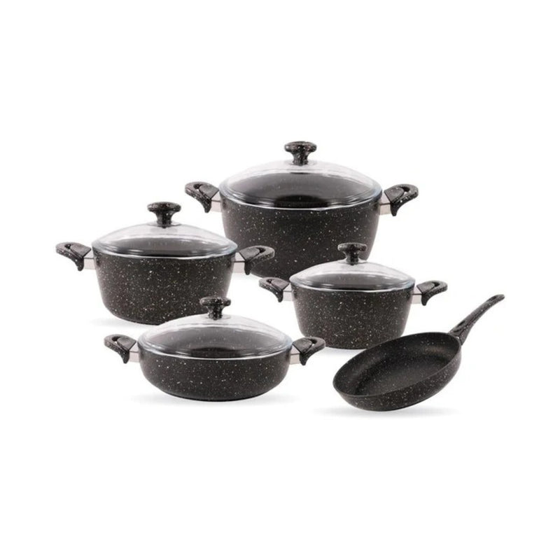 Saflon 9 pcs 20+24+28cm Pots+28cm Shallow Pot+28cm Frypan Glass Lid TSA042