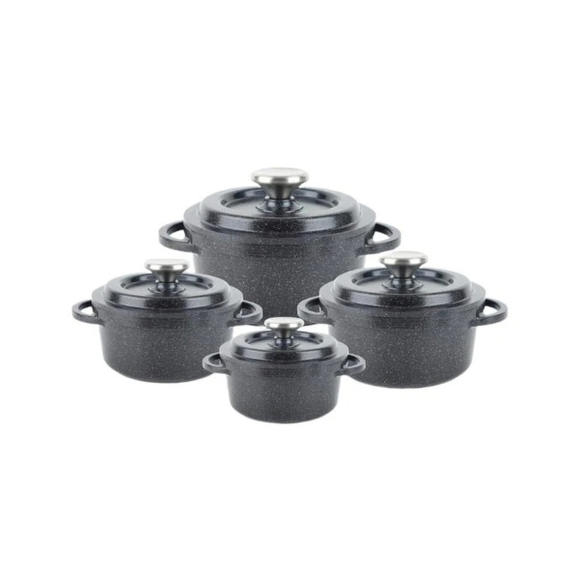 Core SS22 Granite Cookware Collection Pots 8 Pcs Set 1.9 L + 2.6 L + 5.2 L + 7.6 L Black TLA003