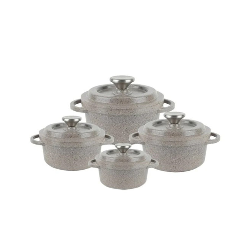 Core SS22 Granite Cookware Collection Pots 8 Pcs Set 1.9 L + 2.6 L + 5.2 L + 7.6 L Brown TLA004