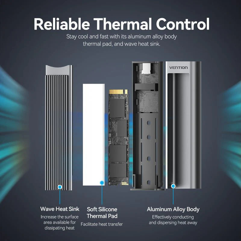 Vention M.2 NVMe SSD Enclosure (USB 3.1 Gen 2-C) with Heat Sink Gray Aluminum Alloy Type KPKH0 | Computer Accessories Vention M.2 NVMe SSD Enclosure (USB 3.1 Gen 2-C) with Heat Sink Gray Aluminum Alloy Type KPKH0 | Computer Accessories