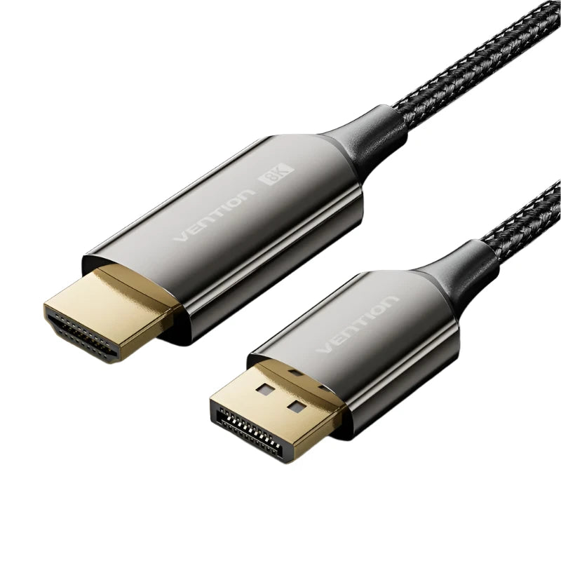 Vention Cotton Braided 8K DisplayPort Male to HDMI Male Cable 1.8M Black HFPBAC