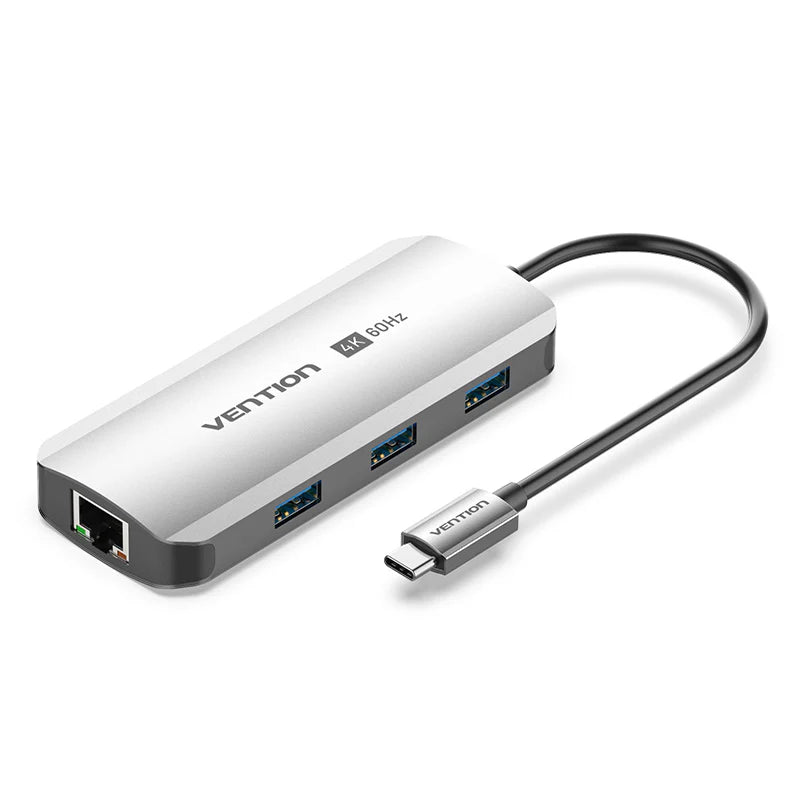 Vention USB-C to HDMI, USB 3.0 x3, RJ45, PD Docking Station 0.15M Gray Aluminum Alloy Type TQHHB | Computer Accessories