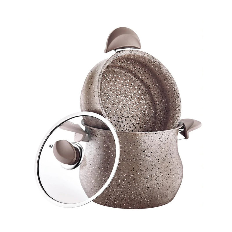 O.M.S. Granite Couscous Set Top Pot 24 Cm + Bottom Pot 24cm Brown TOM009