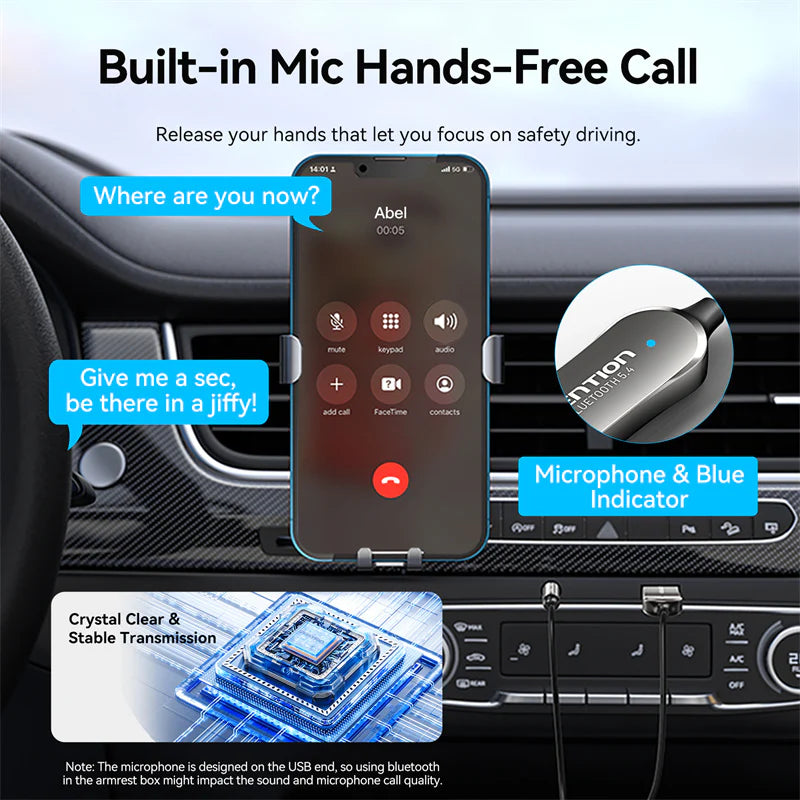 Vention USB Car Bluetooth 5.4 Audio Receiver with Coiled Cable 1.5M Gray Zinc Alloy NAIHG | CABLES & ADAPTERS Vention USB Car Bluetooth 5.4 Audio Receiver with Coiled Cable 1.5M Gray Zinc Alloy NAIHG | CABLES & ADAPTERS