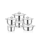 O.M.S. 12 Pcs Stainless Steel Cookware Set Saucepan 16 + Pots  18 + 22 + 24 +28 + Low Pot 26cm TOM045