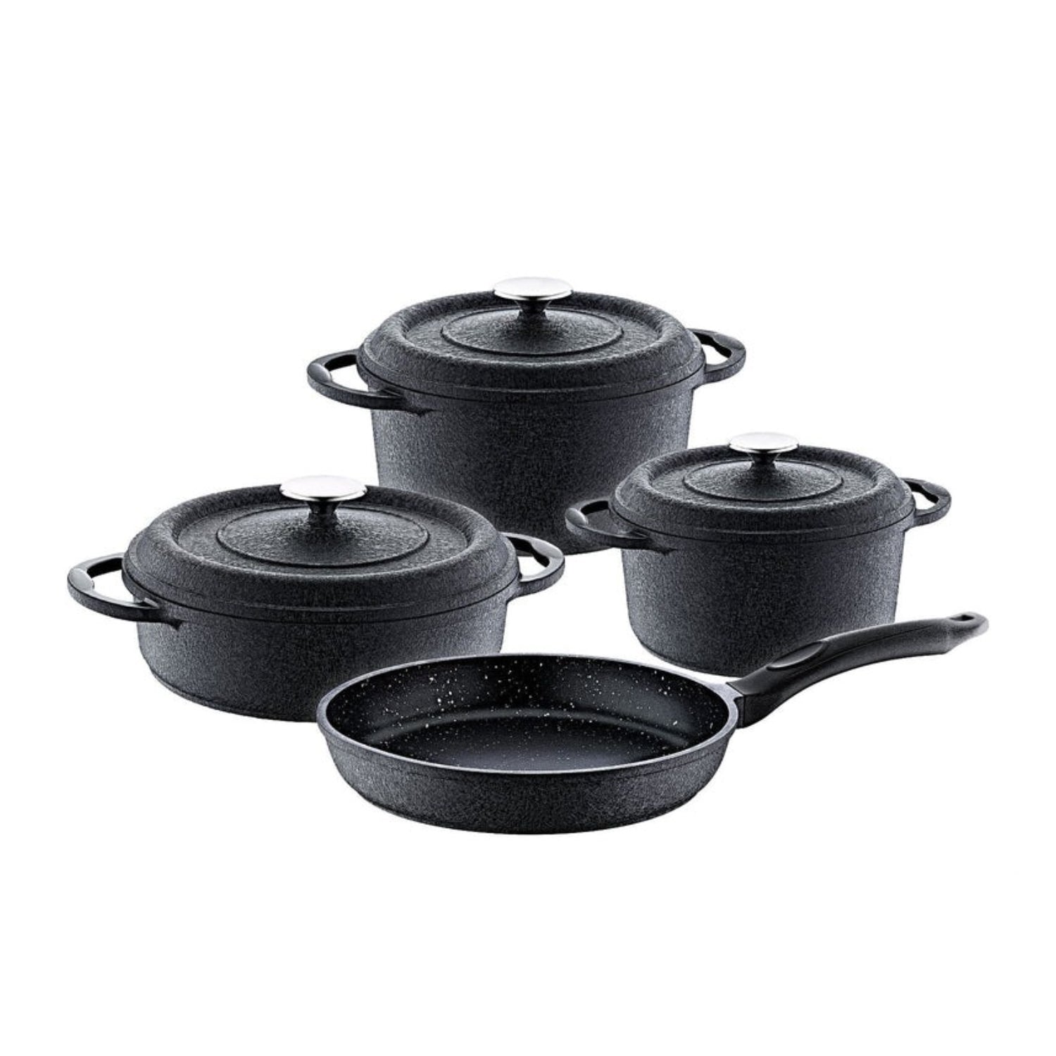 O.M.S. Die-cast Quartz Prime 7 Pcs Cooking Set Pots 26+24+20cm + Frypan 26cm Black TOM022 | Kitchen Appliance O.M.S. Die-cast Quartz Prime 7 Pcs Cooking Set Pots 26+24+20cm + Frypan 26cm Black TOM022 | Kitchen Appliance