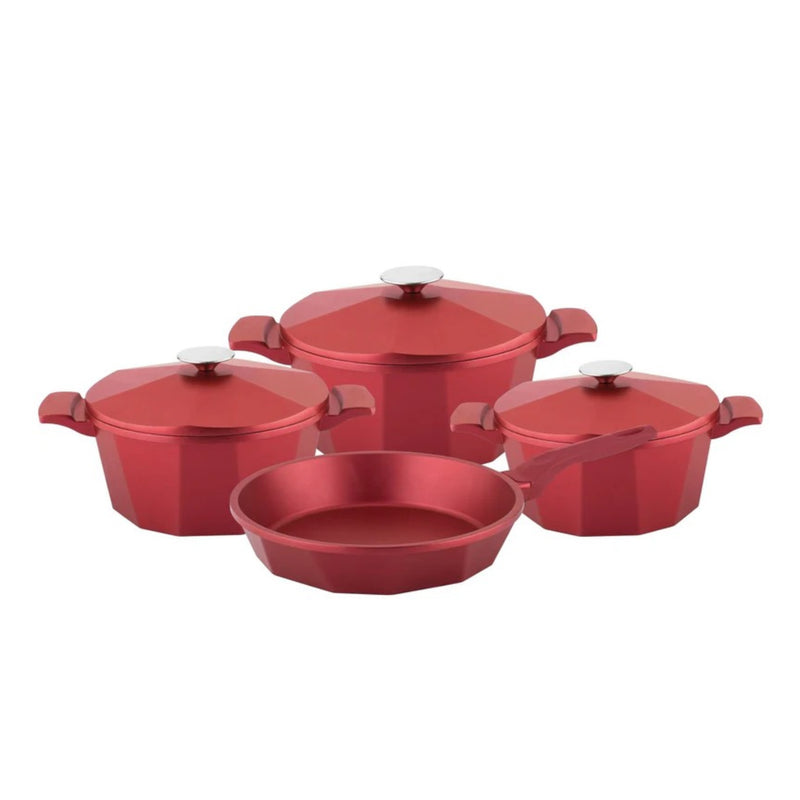 O.M.S. Die-Cast Dodeca 7 Pcs Cooking Set Pots 26+24+20cm + Fry pan 26cm Red TOM024