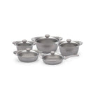 O.M.S. Granite 10 Pcs Cooking Set With Glass Lid Pots 28+24+20cm + Shallow Pot 26cm + Frypan With Glass Lid 26cm Gray TOM027