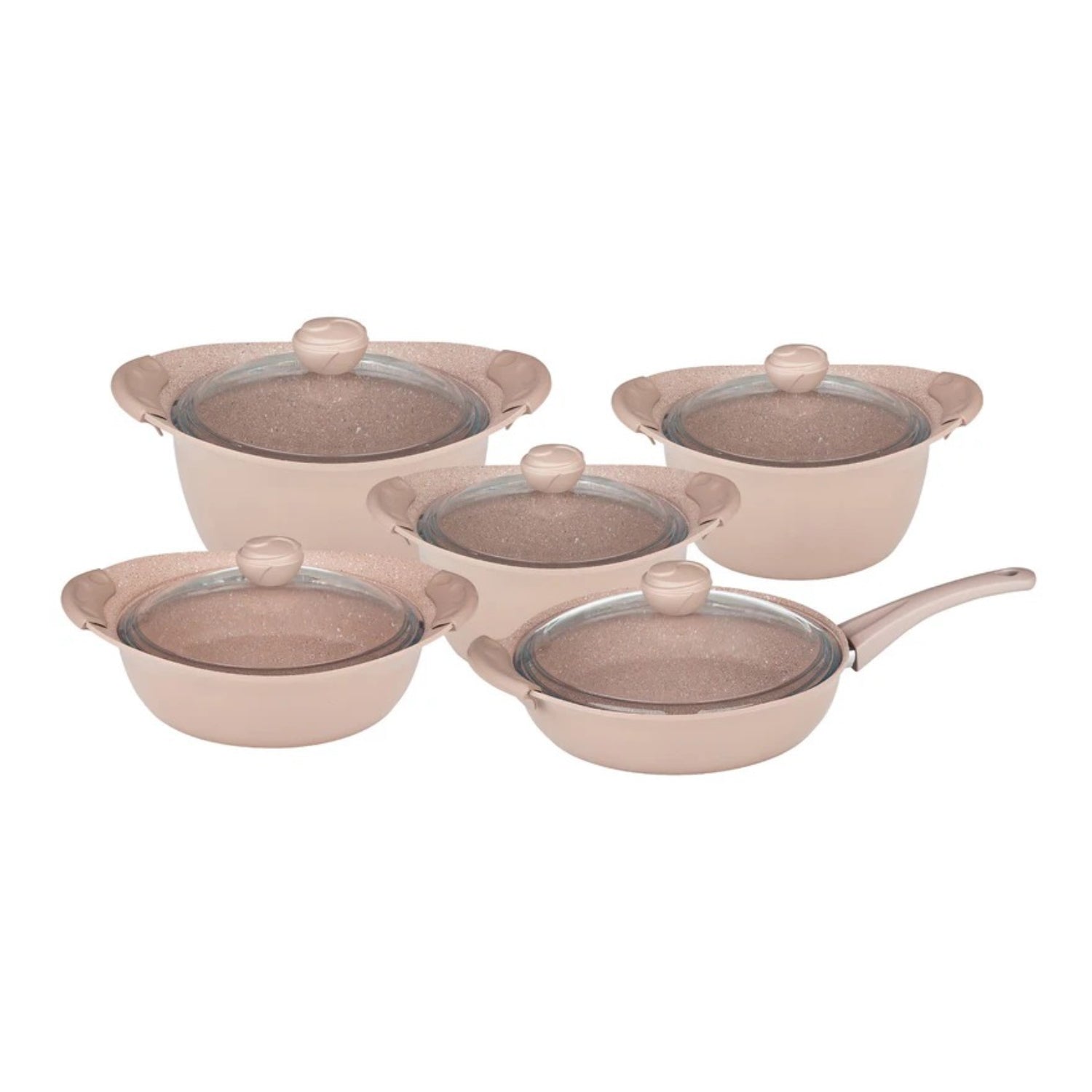 O.M.S. Granite 10 Pcs Cooking Set With Glass Lid Pots 28+24+20cm + Shallow Pot 26cm + Frypan With Glass Lid 26cm Brown TOM028 | Kitchen Appliance O.M.S. Granite 10 Pcs Cooking Set With Glass Lid Pots 28+24+20cm + Shallow Pot 26cm + Frypan With Glass Lid 26cm Brown TOM028 | Kitchen Appliance