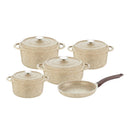 O.M.S. Die-cast Ocaliptus 9 Pcs Cooking Set Pots 28+24+20cm + Shallow Pot 26cm + Frypan 26cm Beige TOM031