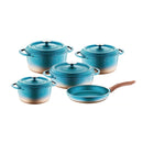 O.M.S. Die-Cast Ocaliptus 9 Pcs Cooking Set Pots 28+24+20cm + Shallow Pot 26cm + Frypan 26cm Green TOM032
