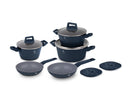 Berlinger Haus Granite 10 Pcs Cookware Set Frypan 20 + 24cm + Casseroles With Lids 20cm (2.2 L) + 24cm (3.5 L) + 28cm (5.35 L) + 2 Pcs Heat Mat Blue TBH324