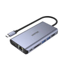 Unitek 8-in-1 USB-C 5Gbps Hub with PD (2-Port USB3.0 + HDMI + VGA + SD + Audio + Gigabit Ethernet + USB-C PD100W/Data), Space Grey D1019B