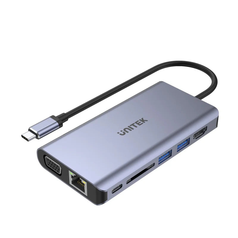 Unitek 8-in-1 USB-C 5Gbps Hub with PD (2-Port USB3.0 + HDMI + VGA + SD + Audio + Gigabit Ethernet + USB-C PD100W/Data), Space Grey D1019B | Power Adapter & Charger Accessories Unitek 8-in-1 USB-C 5Gbps Hub with PD (2-Port USB3.0 + HDMI + VGA + SD + Audio + Gigabit Ethernet + USB-C PD100W/Data), Space Grey D1019B | Power Adapter & Charger Accessories