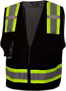 Pyramex Series Enhanced Visibility Black Vest ANSI Type O Class 1 with clear front pocket RVZ2411CP