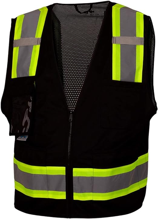 Pyramex Series Enhanced Visibility Black Vest ANSI Type O Class 1 with clear front pocket RVZ2411CP