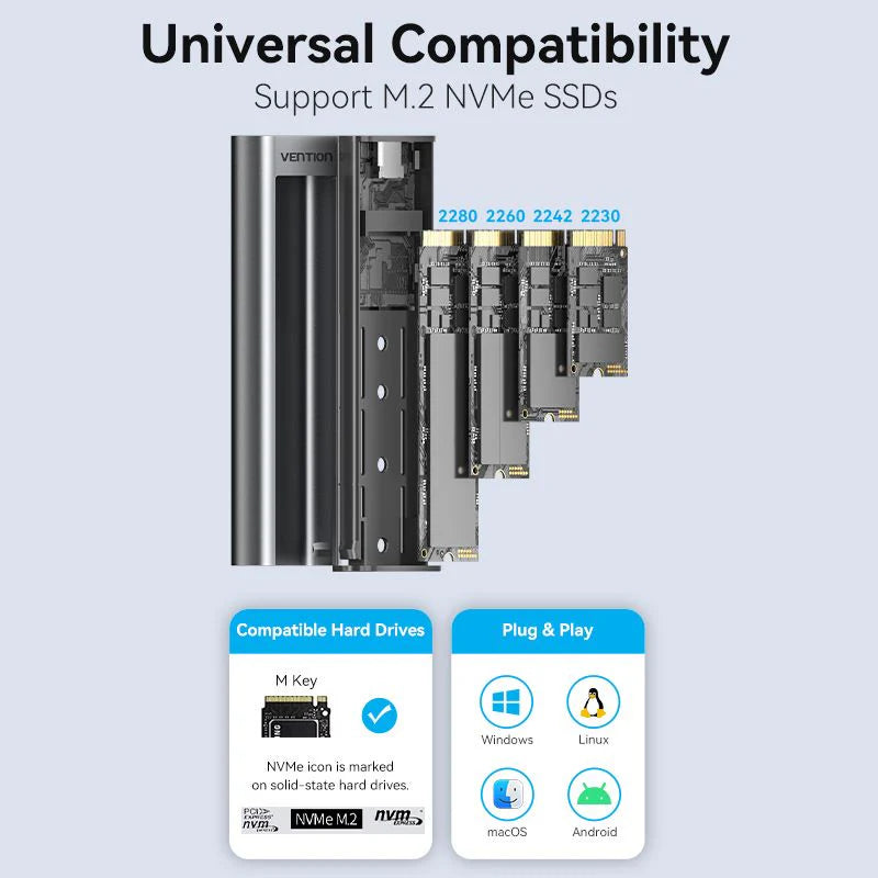Vention M.2 NVMe SSD Enclosure (USB 3.1 Gen 2-C) with Heat Sink Gray Aluminum Alloy Type KPKH0 | Computer Accessories Vention M.2 NVMe SSD Enclosure (USB 3.1 Gen 2-C) with Heat Sink Gray Aluminum Alloy Type KPKH0 | Computer Accessories
