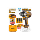 INGCO Cordless Impact Wrench BL Motor 20V Square Drive: 1/2", 850Nm/1000Nm CIWLI2085