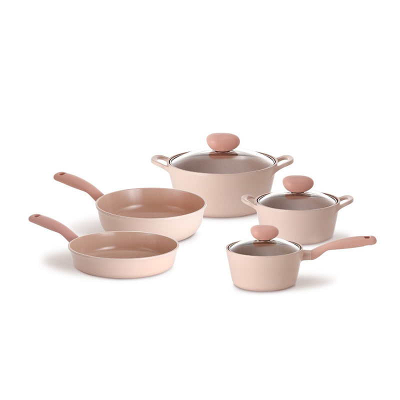Neoflam Sherbet 10 Pcs Set (Frypan 26cm + Wok Pan 26cm + Sauce Pan 18cm With Glass Lid + Casseroles 22 + 26cm With Glass Lids + 2 Nylon Kitchen Tools TNE019