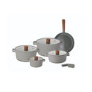 Neoflam 11 Pcs Fika Set (Casseroles 16+22+24+26cm With Glass Lids) + Frypan 24cm Induction Bottom + Silicone Grips 2 Pcs Midnight Green TNE013