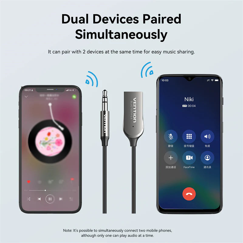 Vention USB Car Bluetooth 5.4 Audio Receiver with Coiled Cable 1.5M Gray Zinc Alloy NAIHG | CABLES & ADAPTERS Vention USB Car Bluetooth 5.4 Audio Receiver with Coiled Cable 1.5M Gray Zinc Alloy NAIHG | CABLES & ADAPTERS