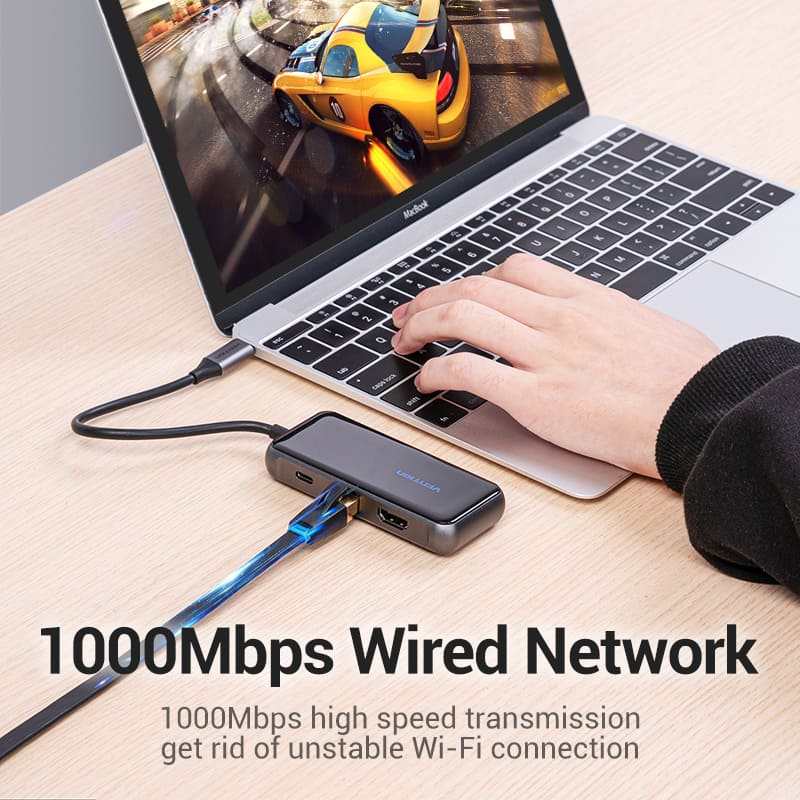 Vention USB-C to HDMI (4K-60Hz) / USB3.0x3 / RJ45 / PD Docking Station 0.15M Gray Mirrored Surface TFFHB | Computer Accessories Vention USB-C to HDMI (4K-60Hz) / USB3.0x3 / RJ45 / PD Docking Station 0.15M Gray Mirrored Surface TFFHB | Computer Accessories