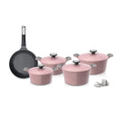 Neoflam 11 Pcs Die-Cast Pote B Set (Casseroles 20+22+24+28cm) + Frypan 24cm + Silicone Grips 2 Pcs Pink Marble TNE001