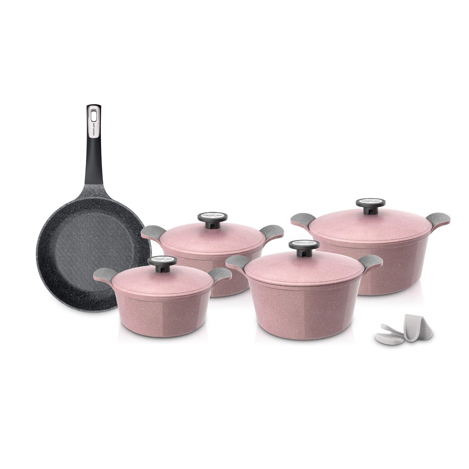 Neoflam 11 Pcs Die-Cast Pote B Set (Casseroles 20+22+24+28cm) + Frypan 24cm + Silicone Grips 2 Pcs Pink Marble TNE001 | Kitchen Appliance Neoflam 11 Pcs Die-Cast Pote B Set (Casseroles 20+22+24+28cm) + Frypan 24cm + Silicone Grips 2 Pcs Pink Marble TNE001 | Kitchen Appliance
