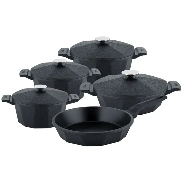 O.M.S. Die-Cast Dodeca Quartz 9 Pcs Cooking Set Pots 28+24+20cm + Shallow Pot 26cm + Frypan 28cm Black TOM033 | Kitchen Appliance O.M.S. Die-Cast Dodeca Quartz 9 Pcs Cooking Set Pots 28+24+20cm + Shallow Pot 26cm + Frypan 28cm Black TOM033 | Kitchen Appliance