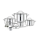 Pradeep 12 Pcs Stainless Steel Cookware Set Glass Lid Pots 28+24 +20cm+ Fry Pan 24 + Saucepan 16cm + Coffee Pot + 2 Pcs Kitchen Tools TPR033