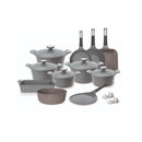Neoflam 20 Pcs Die-Cast Pote 2024 New Set (Casseroles 20+22+24+26+28cm) + Grill Pan 28 Cm + Frypan 24cm + Wok Pan 26cm + Crepe Pan 26cm + Midas Low Casserole 26cm + Die-cast Ovenware Medium + Silicone Grips 2 Pcs Grey Marble TNE010