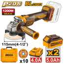 INGCO Cordless Angle Grinder BL Motor 20V, 1200W, Disc 115mm CAGLI2211532