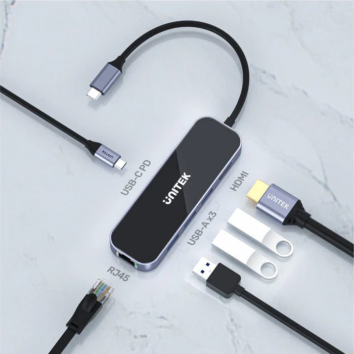 Unitek 6-in-1 USB-C 5Gbps Hub (3*USB3.0 + HDMI + Gigabit Ethernet + PD 100W), Space Grey D1084A | Computer Accessories Unitek 6-in-1 USB-C 5Gbps Hub (3*USB3.0 + HDMI + Gigabit Ethernet + PD 100W), Space Grey D1084A | Computer Accessories