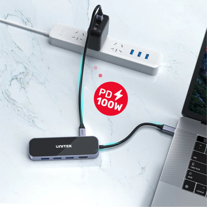Unitek 6-in-1 USB-C 5Gbps Hub (3*USB3.0 + HDMI + Gigabit Ethernet + PD 100W), Space Grey D1084A | Computer Accessories Unitek 6-in-1 USB-C 5Gbps Hub (3*USB3.0 + HDMI + Gigabit Ethernet + PD 100W), Space Grey D1084A | Computer Accessories