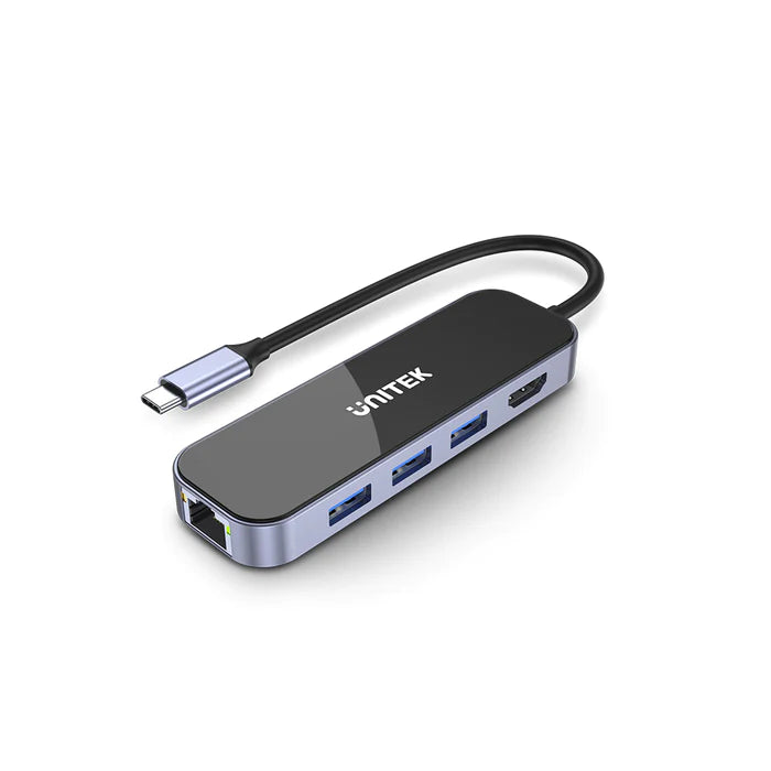 Unitek 6-in-1 USB-C 5Gbps Hub (3*USB3.0 + HDMI + Gigabit Ethernet + PD 100W), Space Grey D1084A