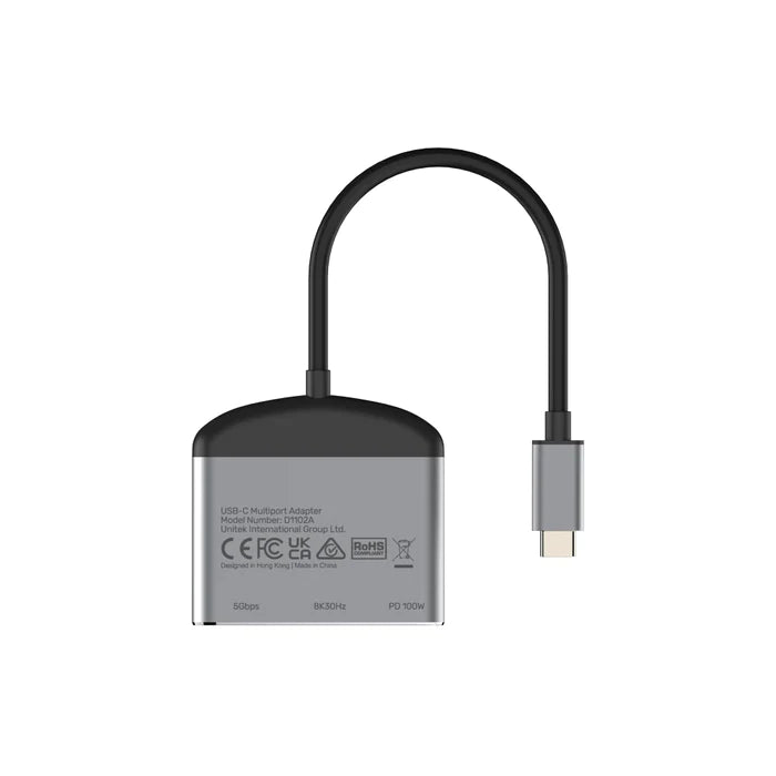 Unitek 3-in-1 USB-C Hub (HDMI 8K + USB3.0 + PD 100W), Space Grey D1102A